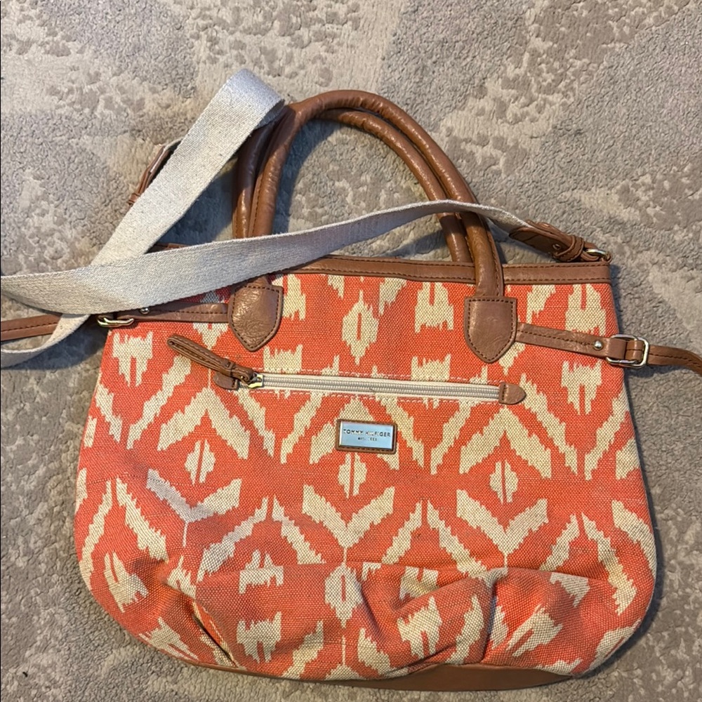 Tommy Hilfiger Orange and Cream Ikat Tote Bag